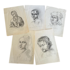 Mid 20th Century Old Master Art Drawings: Raphael, Leonardo, Rubens (Set of 5) - Unknown Artist