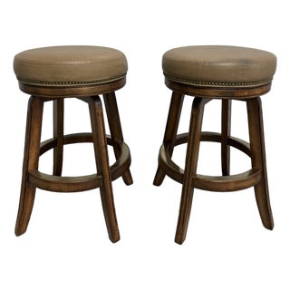 Pair of Swivel Bar Stools With Beige Leather Seats by Mikhail Darafeev, 20th Century For Sale