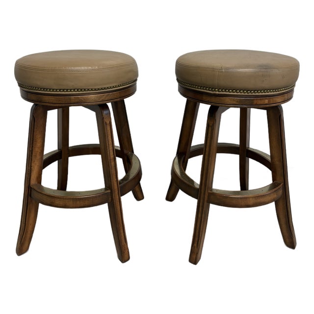 Pair of Swivel Bar Stools With Beige Leather Seats by Mikhail Darafeev, 20th Century For Sale