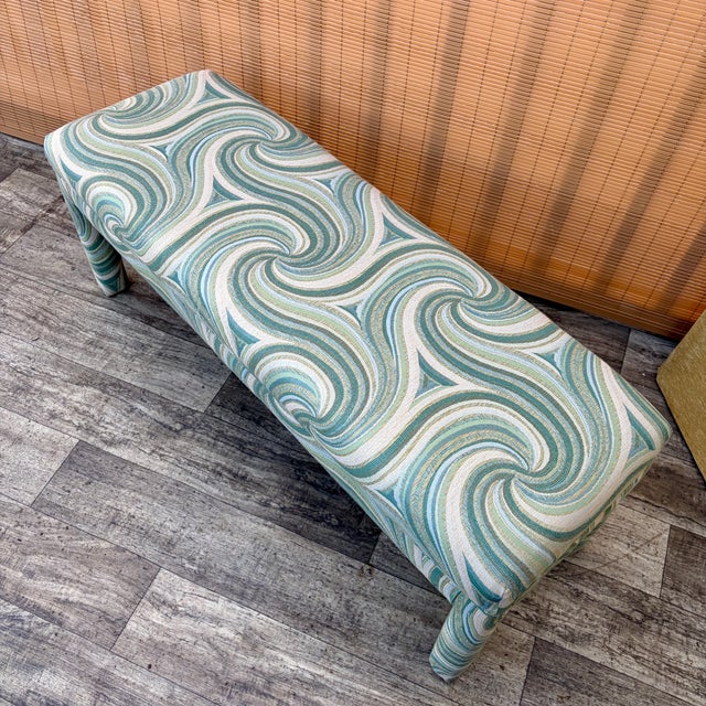 Wood Early 21st Century Fully Upholstered Postmodern Bench With Cushions in the Parson Style. For Sale - Image 7 of 14