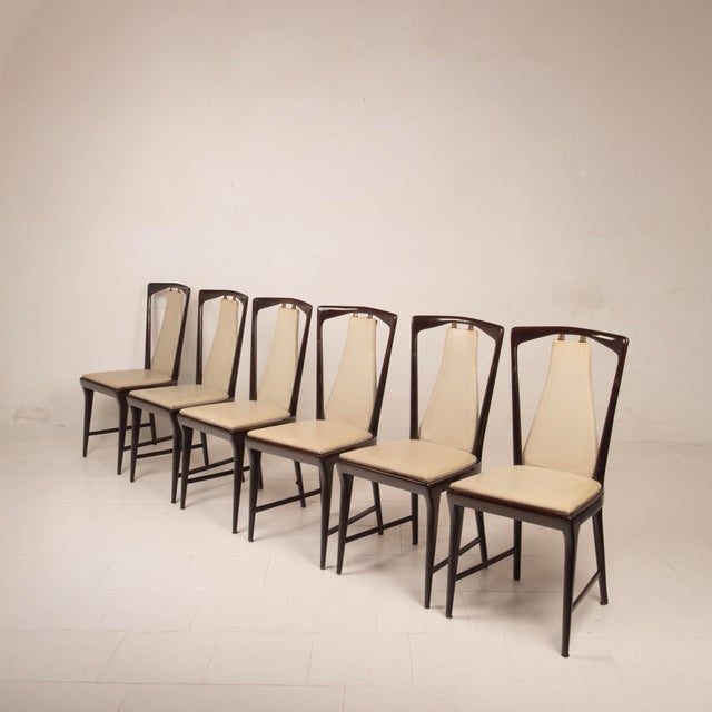 Osvaldo Borsani Mid-Century Modern Italian Mahogany Stained Dining Chairs by Osvaldo Borsani for Abv, 1950, Set of 6 For Sale - Image 4 of 18