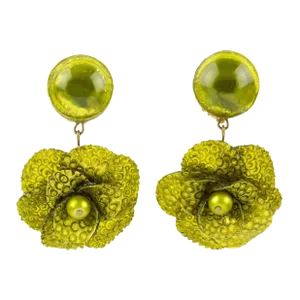 Francoise Montague by Cilea Resin Pair of Clip Earrings Green Poppy Flower