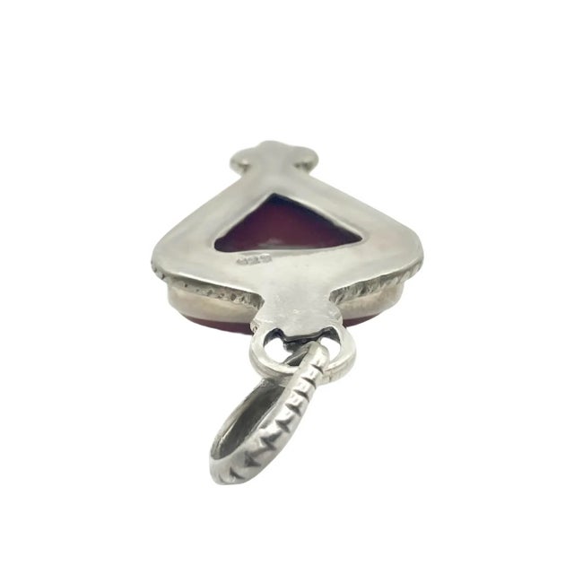 Rustic Vintage Carnelian Gemstone and Sterling Silver Pendant For Sale - Image 3 of 6