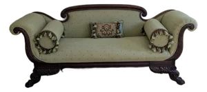 Antique American Classical Empire Sofa With Ornate Carved Mahogany Frame