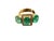 This stylish Art Deco Style 18K yellow gold emerald and diamond 3 stone ring features a 4 prong mounting with a 4.5mm...