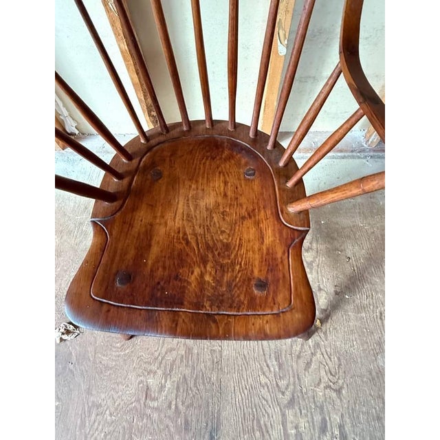 Brown Antique 19th Century Windsor Spindle Back Plank Seat Armchair For Sale - Image 8 of 17