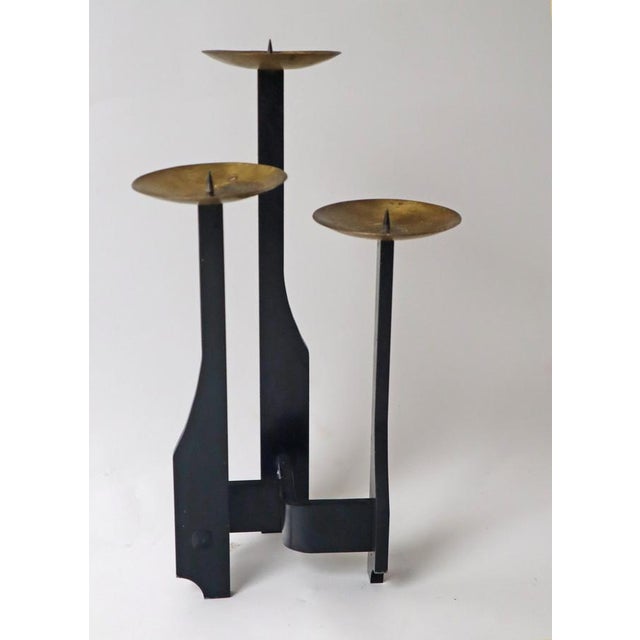 Brutalistic Candle Stand in Brass and Wrought Iron, France, 1970s For Sale - Image 4 of 10