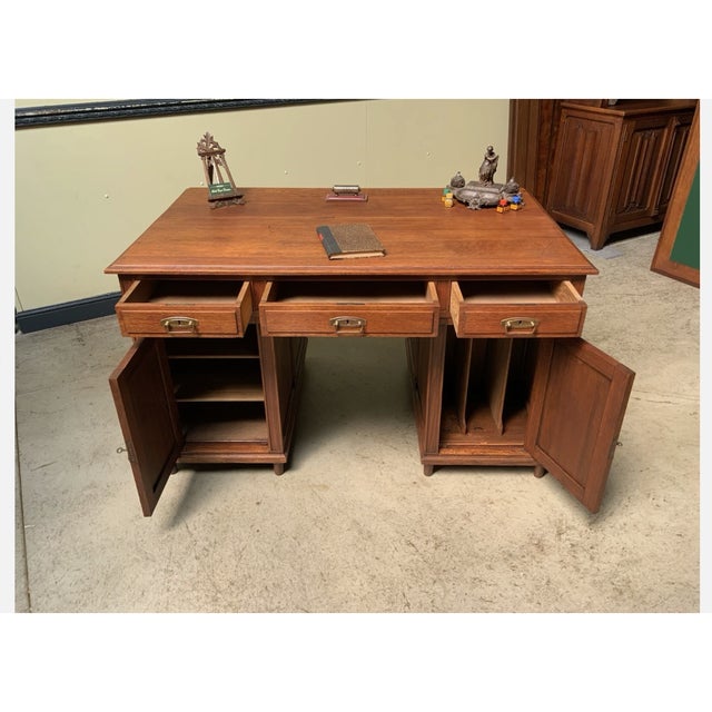 1930s Antique Art Deco Historicism Double-Sided Desk, 1930 For Sale - Image 5 of 11
