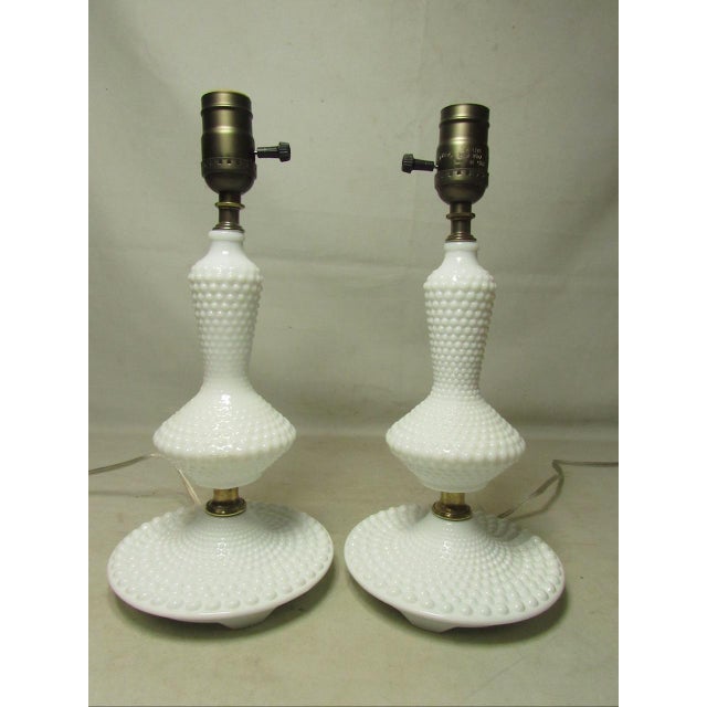 Pair of Hobnail Milk Glass Lamps For Sale In San Francisco - Image 6 of 15