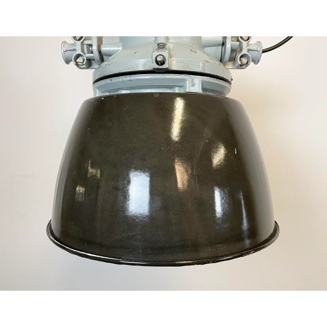 Black Grey Explosion Proof Lamp with Black Enameled Shade from Elektrosvit, 1970s For Sale - Image 8 of 13