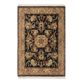Art Nouveau 1990's Medallion Pak-Persian Blue/Beige Wool Rug - 4'1'' X 6'1'' For Sale
