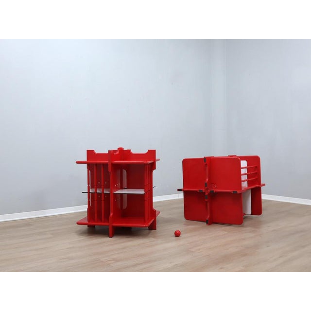 1960s Vintage Italian Red Lacquered Wood Bookshelf, 1960s For Sale - Image 5 of 14