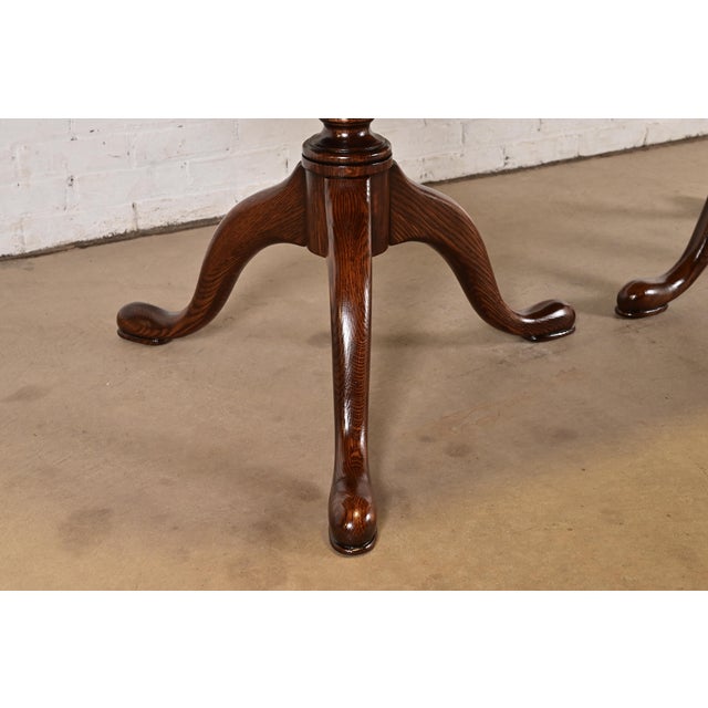John Stuart Georgian Oak Double Pedestal Extension Dining Table, Newly Refinished For Sale - Image 11 of 14