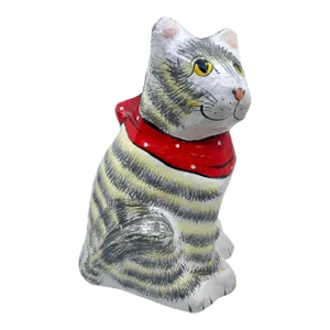 Vintage Large Paper Mache Striped Cat With Red Hankerchief Statue