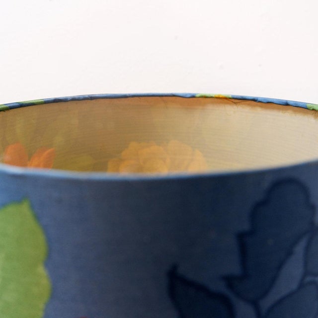 Blue Blue Glass Table Lamp with Original Floral Shade, 1960s For Sale - Image 8 of 12