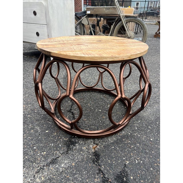 Vintage Round Wood & Metal Coffee Table For Sale - Image 4 of 6
