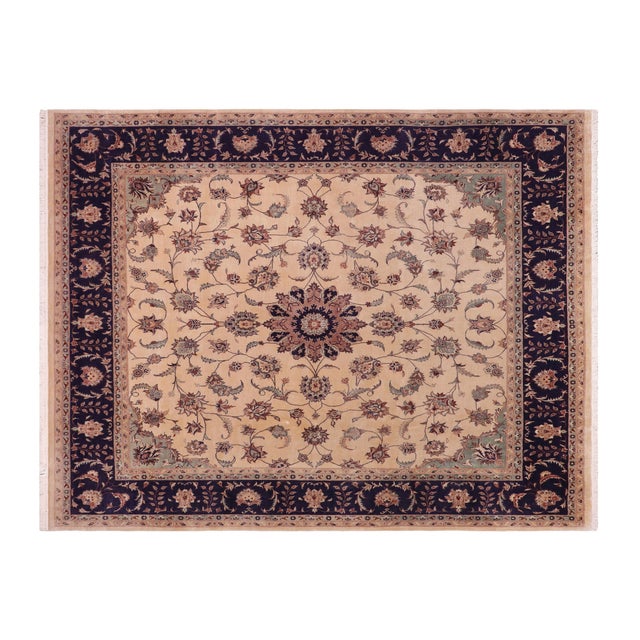 Tan Shabby Chic 1990's Pak-Persian Tan/Blue Wool Rug - 8'0'' X 8'3'' For Sale - Image 8 of 9