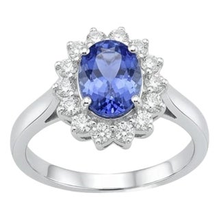 Natural 18k Gold Blue Sapphire and Diamond Halo Ring, 0.90ct For Sale