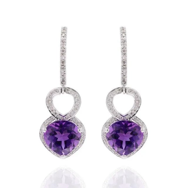 Art Deco 3.53ct Pear Cut Amethyst Art Deco Drop Earrings With Diamonds in 18k Gold- A Pair For Sale - Image 3 of 8