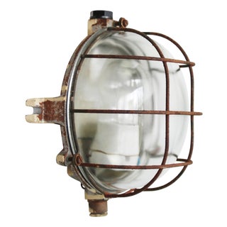 Vintage French Industrial Wall Light in Cast Iron and Clear Glass For Sale
