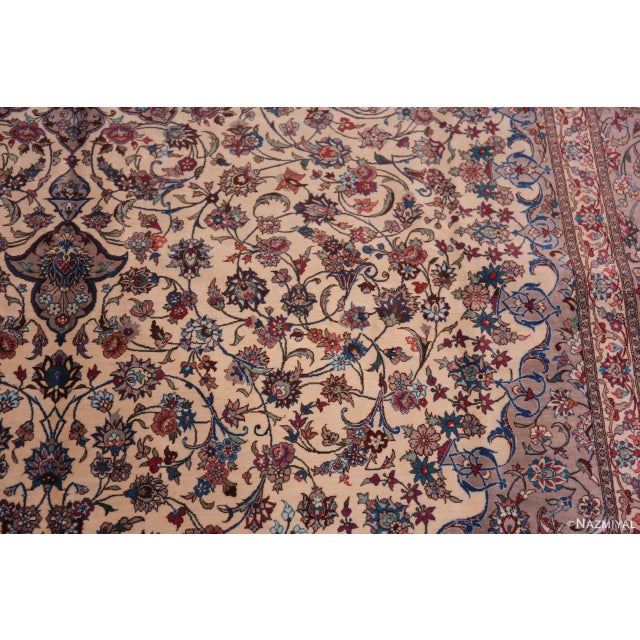 1950s Nazmiyal Collection Ivory Background Floral Medallion Vintage Qum Silk Persian Rug For Sale - Image 5 of 8