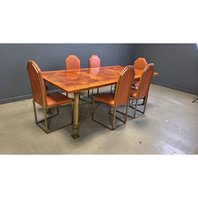 Vintage Burl Wood and Brass Dining Table from Belgo Chrom, 1970s For Sale - Image 9 of 10