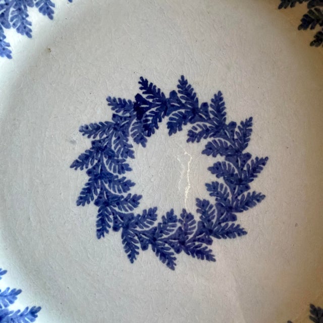 Ceramic Set of 6 Antique Blue Stick Spatter Fern Plates, 8", Late 19th Century For Sale - Image 7 of 18