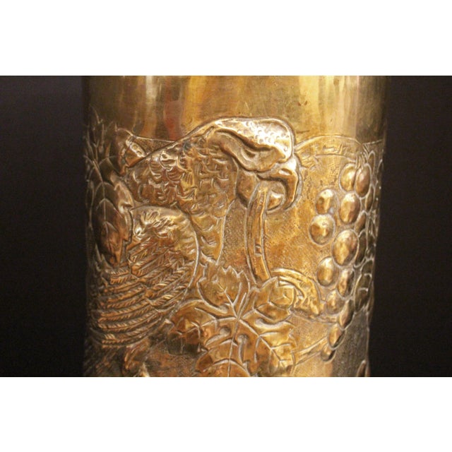 Art Nouveau Circa 1890s Large Repousse Brass Parrot Motif Umbrella Stand For Sale - Image 3 of 6