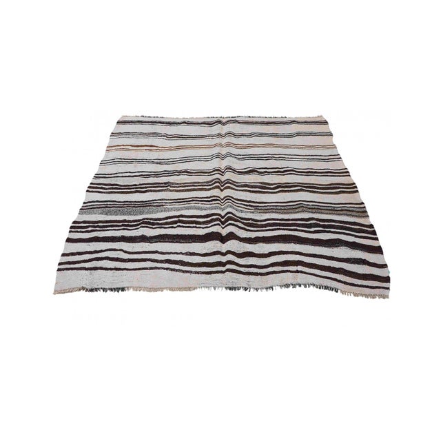 Black White Vintage Hemp Kilim Rug - 6`6″ X 6`1″ For Sale - Image 4 of 6