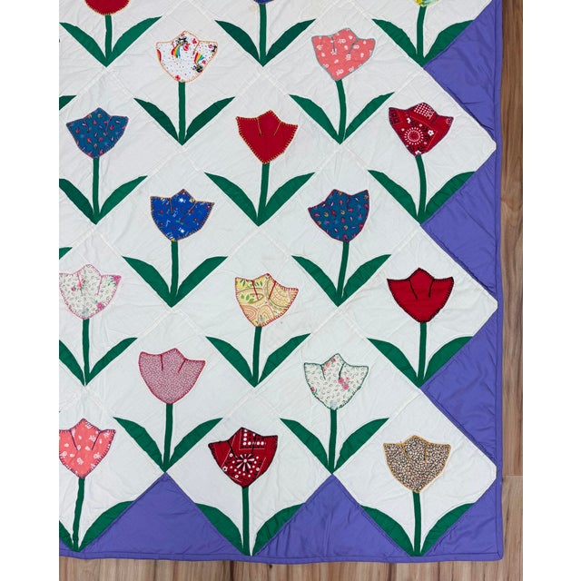 Vintage Tulip Motif Quilts, a Pair For Sale - Image 13 of 15