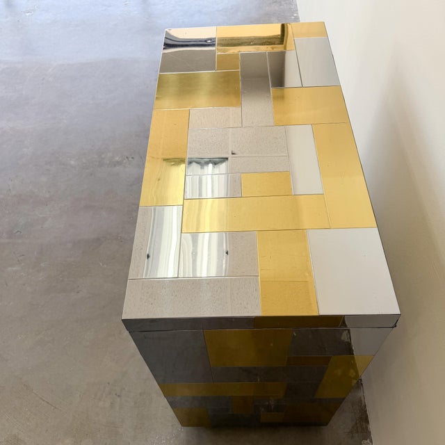 1970s Paul Evans Cityscape Chrome and Brass Bar Cabinet For Sale In Palm Springs - Image 6 of 12