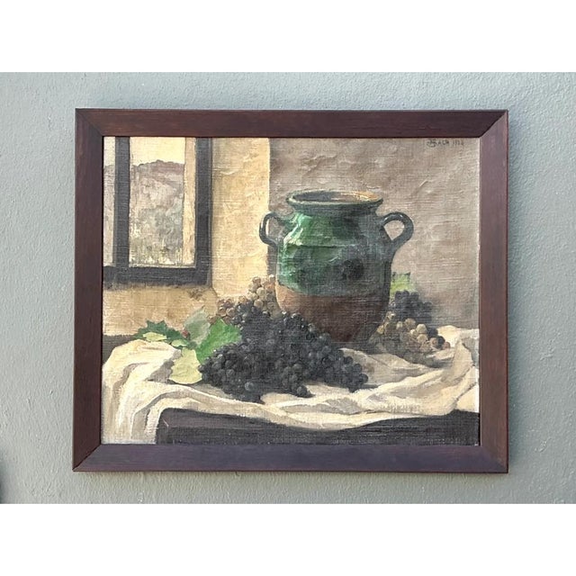 Vintage 1928 Still Life With Green Jug Painting For Sale - Image 10 of 13