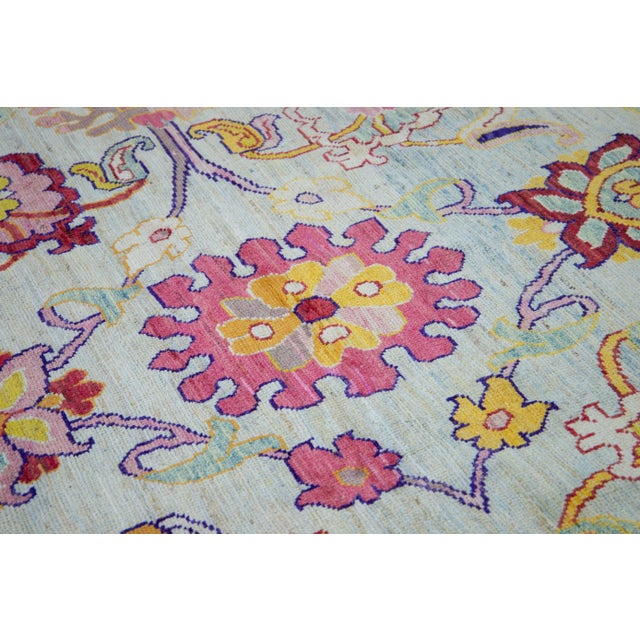 Modern Oushak Handmade Multicolor Floral Pattern Oversize Blue Wool Rug For Sale - Image 9 of 10