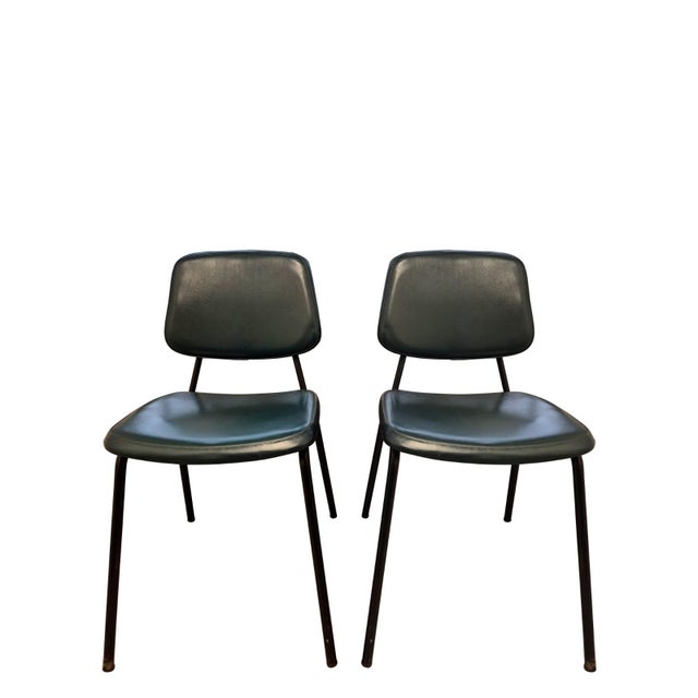 Black Italian Industrial Chairs in Metal and Green Vinyl, 1950s, Set of 2 For Sale - Image 8 of 14