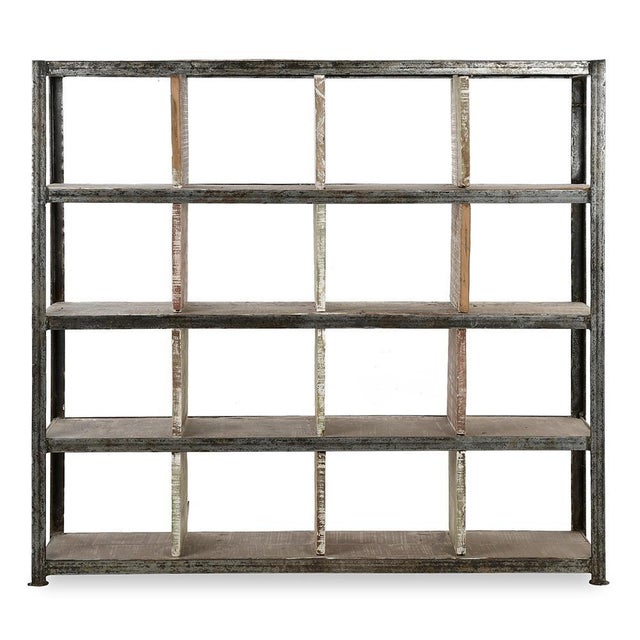 Iron and Solid Wood Shelf with 16 Compartments For Sale - Image 6 of 6