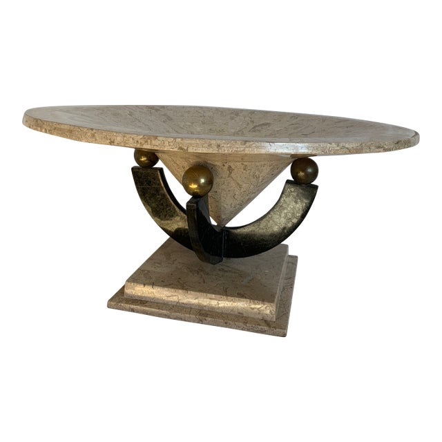 80s Maitland Smith Tessellated Stone Centerpiece Bowl on Pedestal For Sale