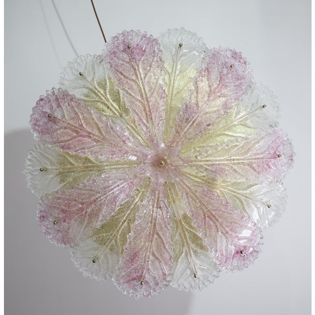 1980s Large Size Pink and Transparent Murano Glass Leave Ceiling Light or Chandelier For Sale - Image 11 of 11