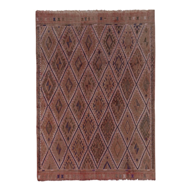 1960s Turkish Wool Pink Jajim Kilim Rug 5'5'' X 7'8'' For Sale