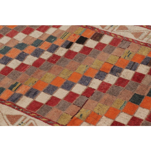 1950s Vintage Persian Gabbeh Rug, Checkerboard With Geometric Border - Rug & Kilim For Sale - Image 5 of 10
