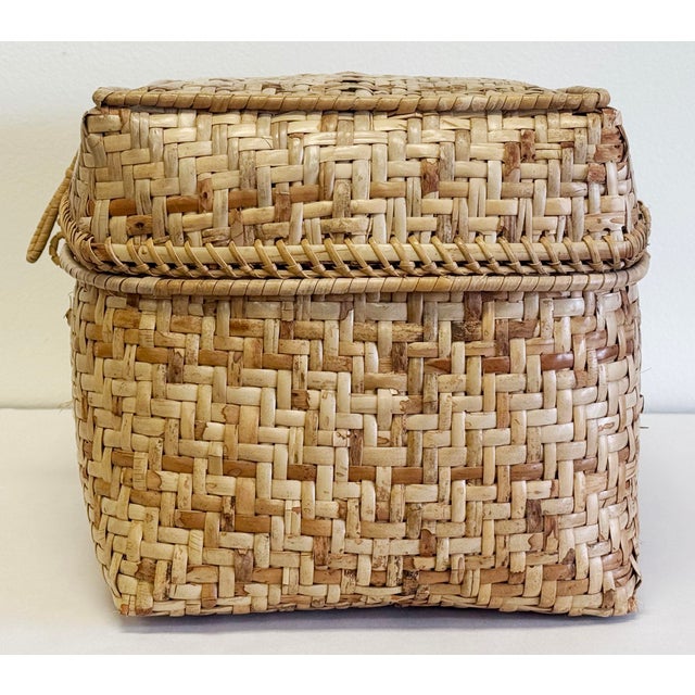 Wood Large Vintage Lidded Storage Basket For Sale - Image 7 of 9