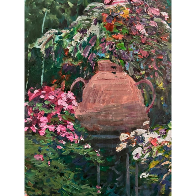 Late 20th Century Contemporary Large Botanical Garden Landscape Oil Painting, Framed For Sale - Image 5 of 12