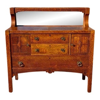 Early 20th Century Antique Arts & Crafts Mission Oak Sideboard Buffet With Mirrored Gallery For Sale