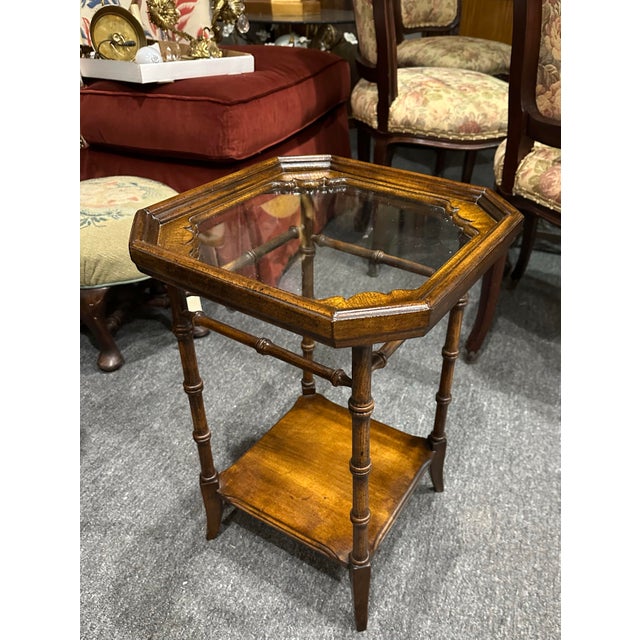 1960s Small Vintage Faux Bamboo Glass Top Side Table For Sale - Image 5 of 8