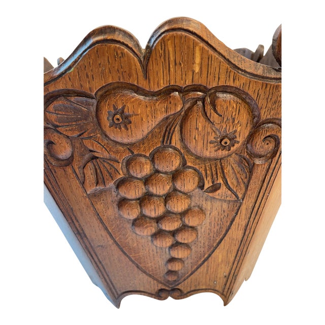 Vintage English Carved Oak Open Cellarette Wine Bucket For Sale