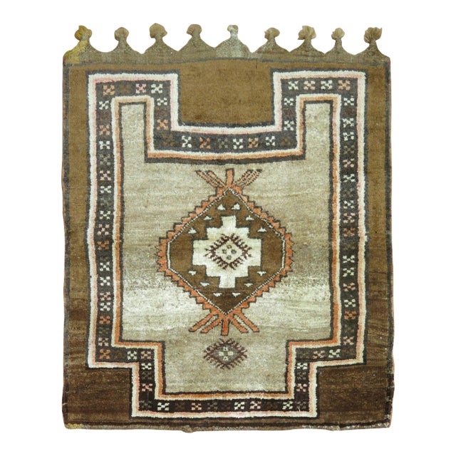 Vintage Brown Turkish Tribal Square Scatter Size Square Rug - 3'8" x 4'2" For Sale