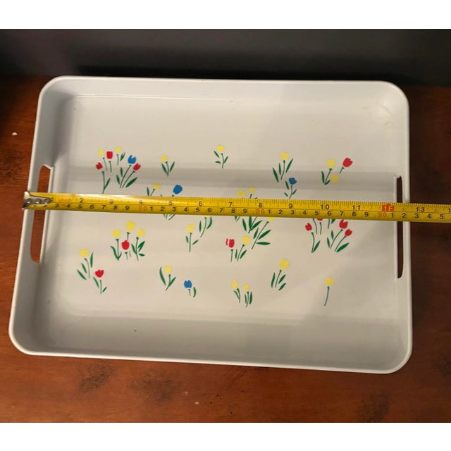 Plastic Vintage Phoenix Thermal Serving Set With Tray & 4 Cups, Floral Tulip Carafe, Retro Picnic Beverage Service, 1970s Insulated Coffee Tea Set For Sale - Image 7 of 12