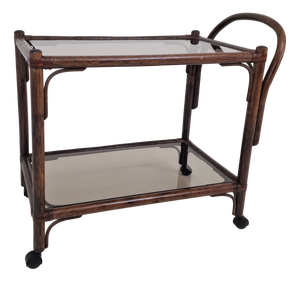 Mid-Century Italian Trolley in Bentwood and Smoked Glass, 1970s