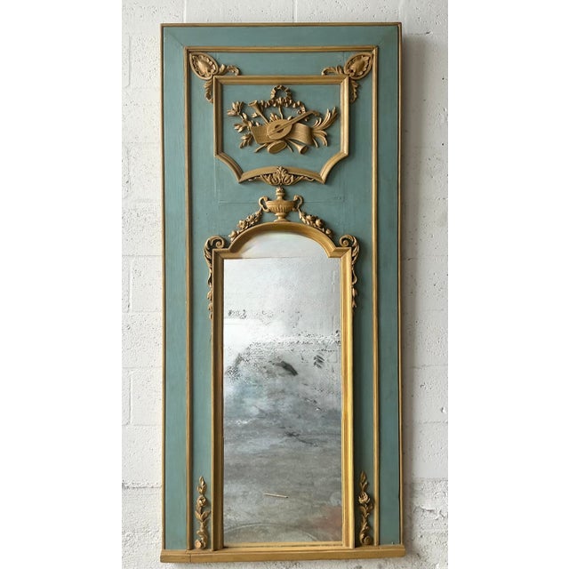 French Country Vintage Regency Gilt Tipped Trumeau Mirror For Sale - Image 3 of 8