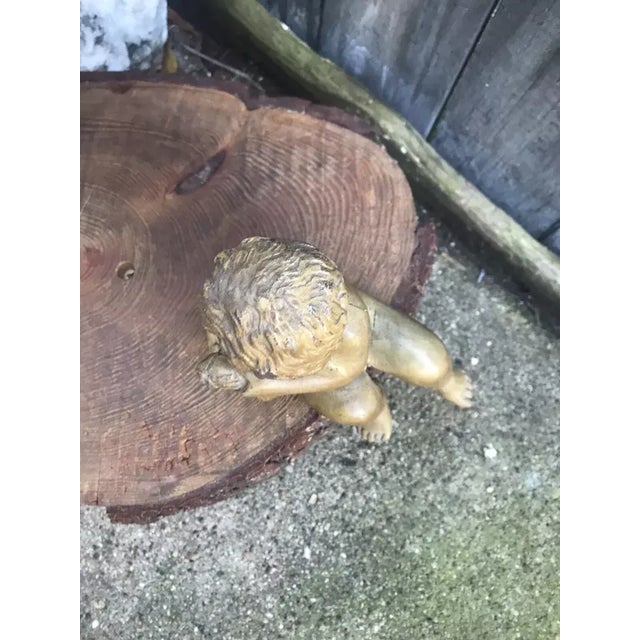 Early 19th Century C1800 Antique French Renaissance Style Carved Wood Cherub Figure Holding His Fish - Sculpture For Sale - Image 5 of 11