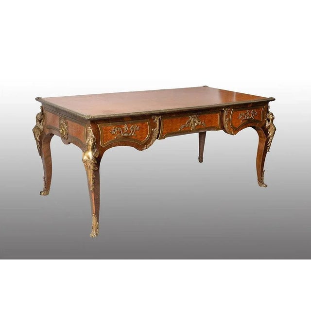 Metal Antique Napoleon III French Exotic Wood Desk with Gilded Bronze Elements, France, 19th Century For Sale - Image 7 of 7